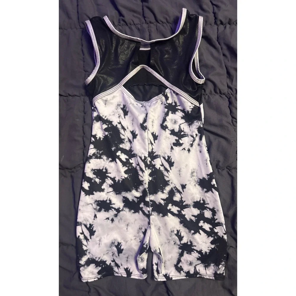 More Than Magic Girls Black White Tie Dye Biketard Unitard Romper Size M 7/8